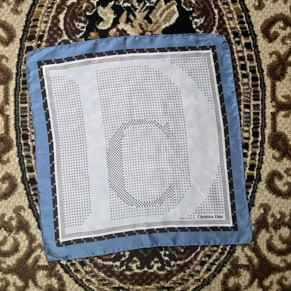 Vintage Christian Dior Silk Scarf 70s 1970s 80s 1980s Handkerchief Retro Dots